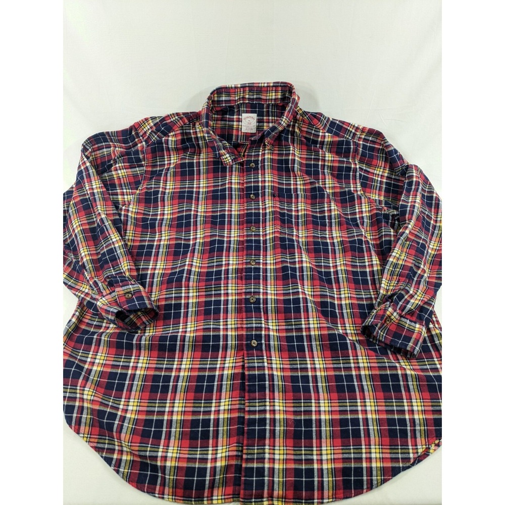 BROOKS BROTHERS Mens Plaid Green Red Flannel Button Down Shirt Sz XL regular fit